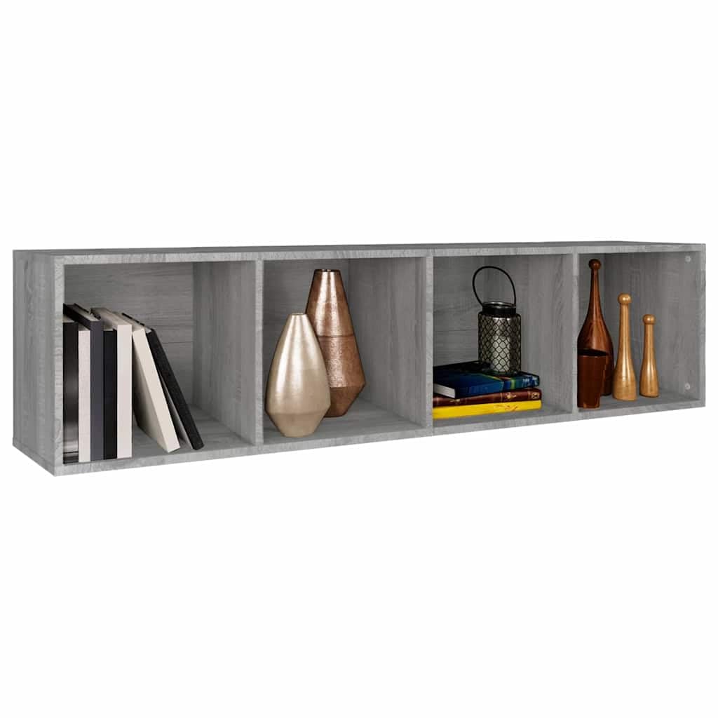 Libreria grigia con 4 ripiani, scaffale versatile in legno per soggiorno, ufficio e corridoio, ideale come mobile TV, spazio per libri, DVD, decorazione, robusto materiale in legno, 36 x 30 x