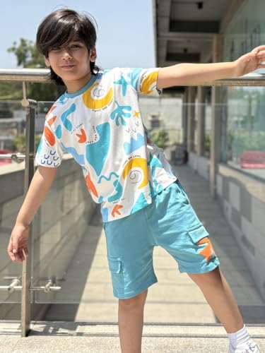Image of Nap Chief Kids Cotton Printed Co ord Sets for Boys & Girls, T Shirt and Shorts for Casual Wear
