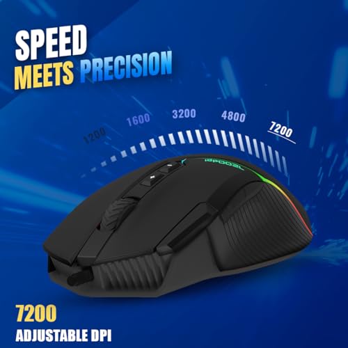 Image of LAPCARE Champ LGM-108 Gaming Mouse, 8 Buttons, 6 Customizable DPI Levels Upto 7200 DPI, 7 Circular & Breathing LED Light, Wired Mouse (Black)