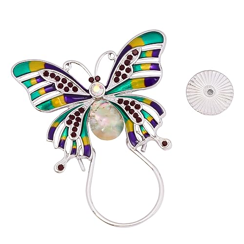 Image of Enamel Colorful Butterfly Abalone Shell Crystal Magnetic Eyeglass Holder Brooch and Pin