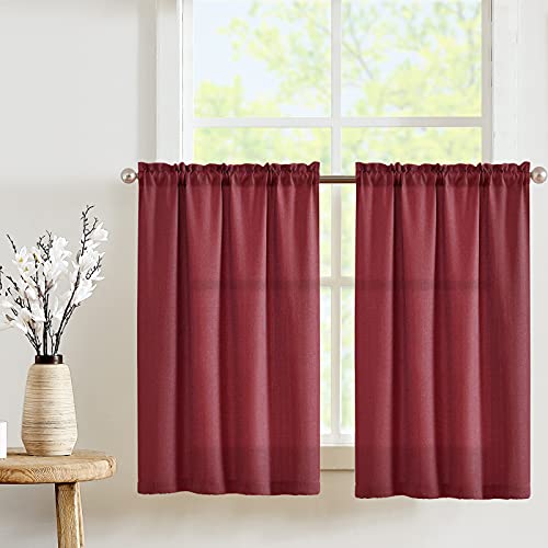 jinchan Beige Kitchen Curtains Linen Tier Curtains 24 Inch Farmhouse Cafe Drapes for Small Window Flax Country Rustic Rod Pocket Bathroom Laundry Room RV Light Filtering 2 Panels Crude