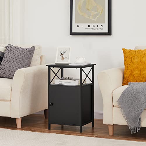 Vecelo END TABLES Black End Side Table, Modern Night Stand With Storage Space And Door,Nightstands For Living Room,Bedroom,Lounge thumb #5