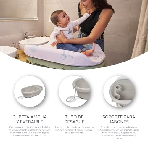 Miniatura 2 de Ms Babyworld Bubble Bañera Ergonómica Para Bebé Con Patas Cambiador Impermeable Acolchado Cierre Compacto Organizador 4 Ruedas Con Frenos