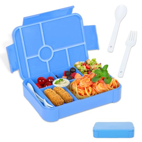 XIKAYA Kinder Lunchbox Mit Fächern,Bento Box,Bringen Sie Lhre Eigene Saucenbox Mit,1350ml Auslaufsichere Kinder Lunchbox,Snackbox,Mikrowellen Und spülmaschinenfest (blau)
