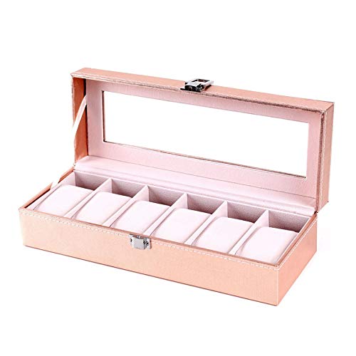 Giilayky Spezielle Tasche für Mädchen Armbanduhren Aufbewahrungsbox Sammlung PU Leder Rosa 6 Gitter Schrank Mode 6 Steckplätze, roségold, 6 griglie Cover
