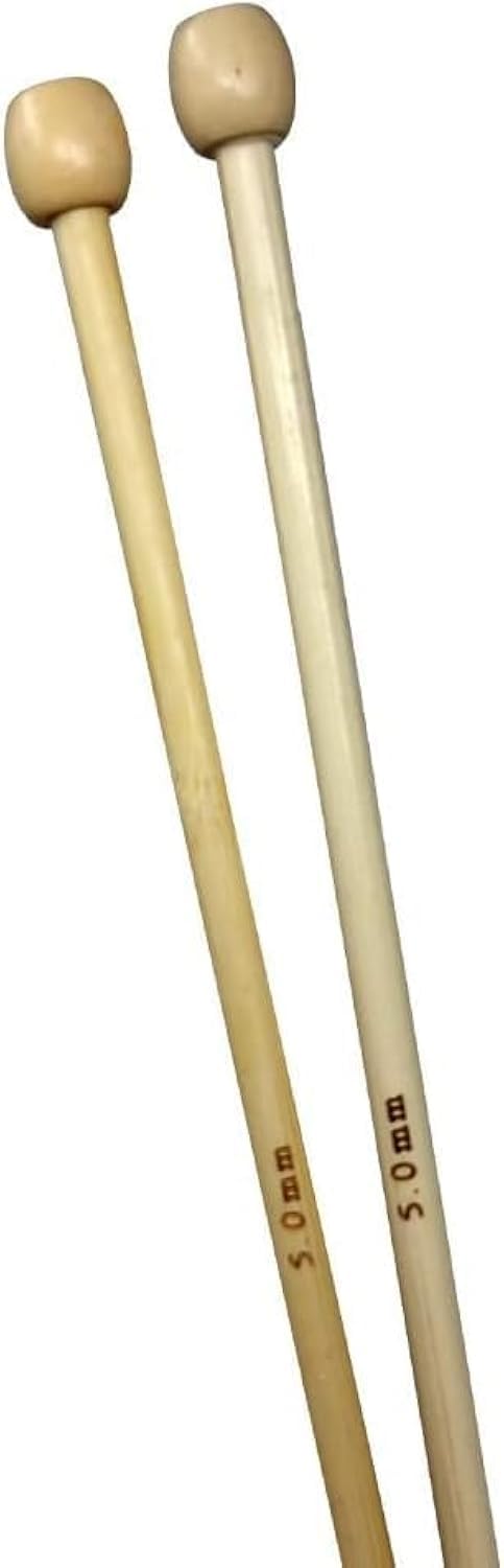 Bamboo Knitting Needles Pair, 35cm Long Single Point Knitting Needle Set 4mm - 25mm (5mm)