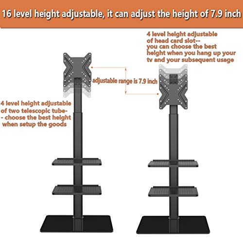 Universal Floor Tv Stand With Mount For 19 To 43 Inch Flat Screen Tv, 100 Degree Swivel,Adjustable Height And Tilt Function, 3 Shelves Space Saving Standing Tv Mount For Bedroom Living Room Corner #TOP4