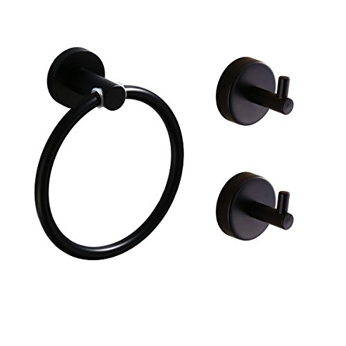 QiuQiu - Perchero de pared para toallas, de acero inoxidable, acabado negro
