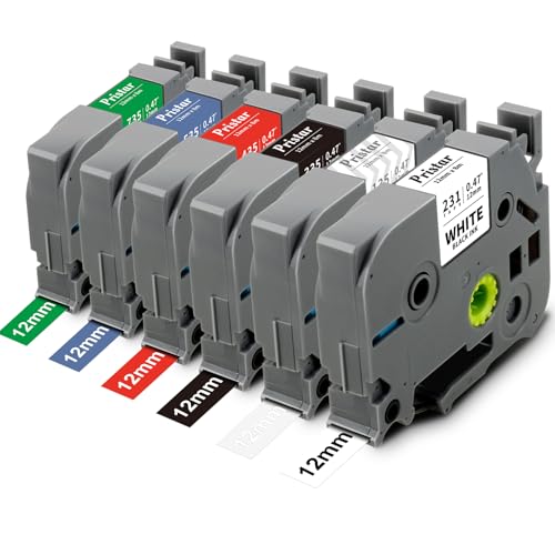 Pristar 6x Tze 12mm Ruban Compatible pour Brother TZe-231 TZe-135 TZe-335 TZe-435 TZe-531 TZe-735 Tz pour Brother P-touch H107B P710bt H100LB E110 H100R D210 H200 H110 D400 1250 H101C D200 D600VP