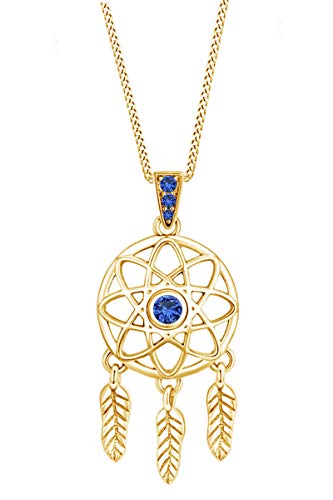 AFFY Round Simulated Blue Sapphire Vintage Dream Catcher Pendant Necklace