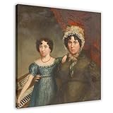 ANFOTCM Póster enmarcado con óleo del siglo XIX, madre e hija por el piano, arte antiguo original vintage para decoración de pared, bar, restaurante, garaje, cafetería, regalo, 12 x 12 pulgadas (30 x