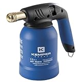 Lampe à souder de la marque Kemper, fonctionne au gaz avec molette de réglages d'intensité de la flamme et d'allumage avec une seule main. Lampe à souder de coloris Bleu. Fonctionne avec cartouche de gaz 190 gr.