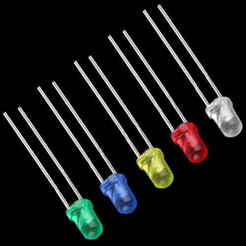 100 PCS Bombilla de luz LED de cinco colores de alto rendimiento Lámparas de diodo emisor de 2 pines de alta potencia Kit surtido súper brillante de 3 mm Rojo y azul y verde y amarillo y blanco