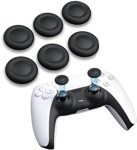Image of Meyaar Joystick Replacement Caps for PS5 Controller, Thumb Grip Joystick Replacement Cap Repair Accessories Compatible with PS5 & PS4 Controllers - Pack of 6 (Pro Black (Enhanced Grip))
