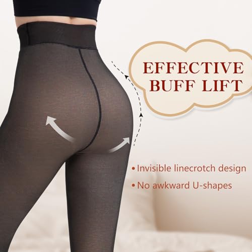 Image of HONGTEYA Fleece Lined Tights Women Winter Thermal Leggings Pantyhose Fake Translucent Thick Warm Sheer Tights