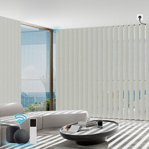 Blindify Motorized Vertical Blinds with Remote, Blackout Blind Compatible with Alexa Google Home,Electric Shades for Sliding Glass Doors Customize(3-Layer Beige)