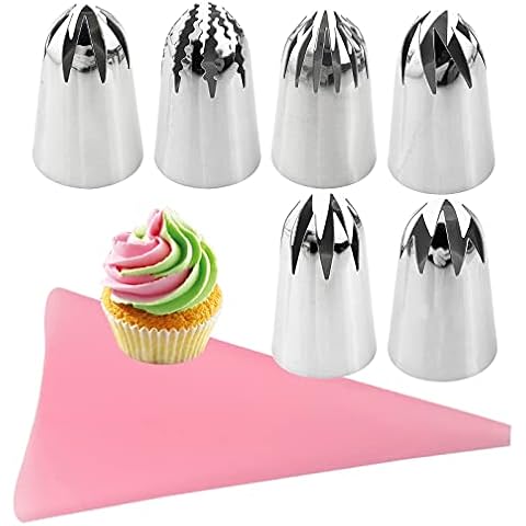 GraceMoment Large Piping Nozzle Set, Cake Decorating kit, Icing Bags, Piping Bags and nozzles, DIY Cookie Cream Cupcake Decorating for Cupcakes Cookies Baking(7PCS) Cover