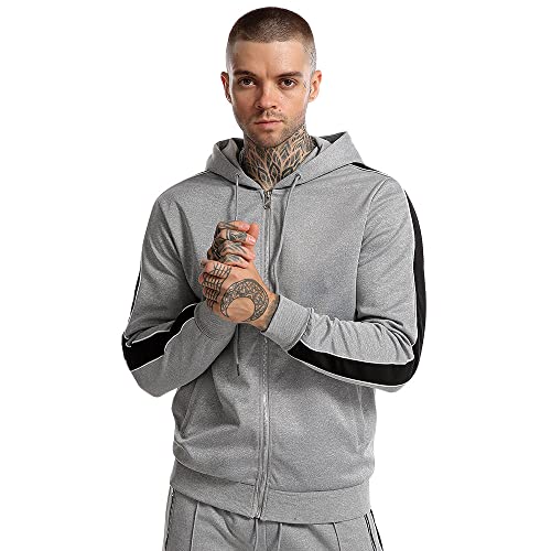 Zytyeu Men's Sportswear Casual Fashion Men's Hooded Jacket and Pants Two-Piece Set Outdoor Running Workout Men's Casual Sweatshirt F-Grey XL