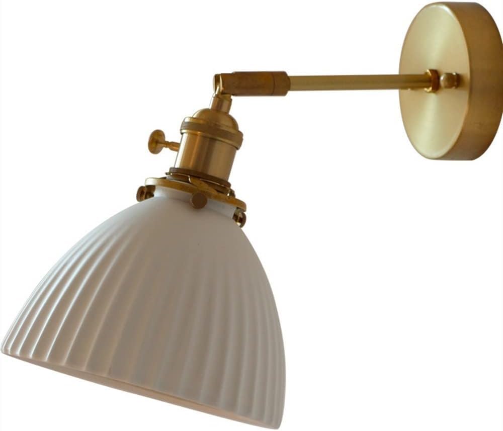 JKJZSALJ Wall Lighting Fixtures Ceramics Ribbed Shade Wall Lamp, Brass Hanging Light, Adjustable White Ceramic Wall Sconce, Led Light
