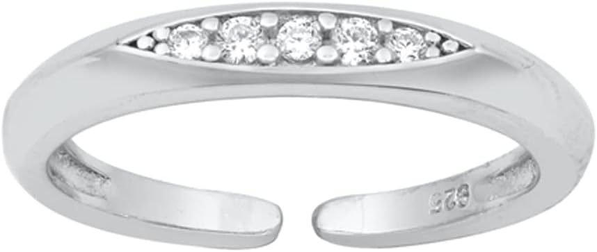 Sterling Silver High Polished Clear CZ Toe Ring Adjustable Midi Band 925 New