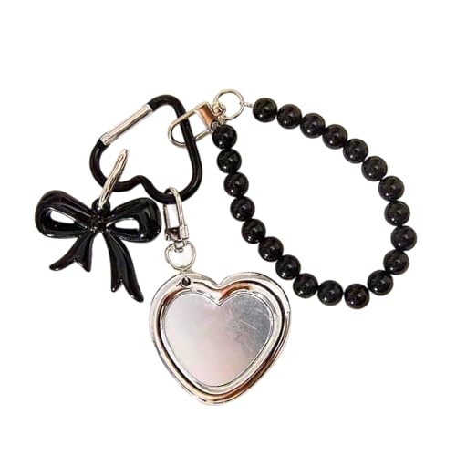 Stylish Bowknot Heart Rings with Clear Reflection Mirrored Alloy Materials Perfect for Bag Decoration Beauty Tool Bowknot Mirror