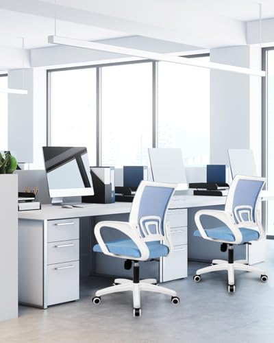 Image of NEO CHAIR Office Desk Computer Chair Ergonomic Mesh Gaming Cushion Seat with Comfy Lumbar Mid Back Support Adjustable Height Swivel Rolling Wheels for Home Task (Sky Blue)