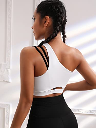 Cozyease Women's One Shoulder Cut Out Criss Cross Sports Bra High Support Workout Yoga Sport Bra White S #TOP3