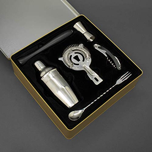 Iron & Glory Set Shaker - Set à cocktail en inox avec 6 accessoires : shaker, passoire à cocktail, pilon, couteau de sommelier, cuillère à mélange et doseur - Coffret cadeau