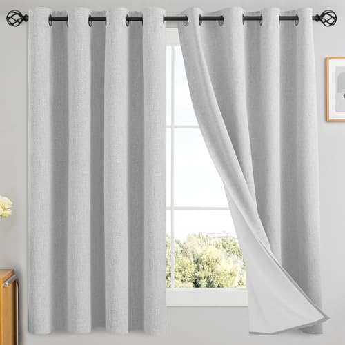 Yakamok White Linen Textured Curtains 63 Inches Long for Living Room