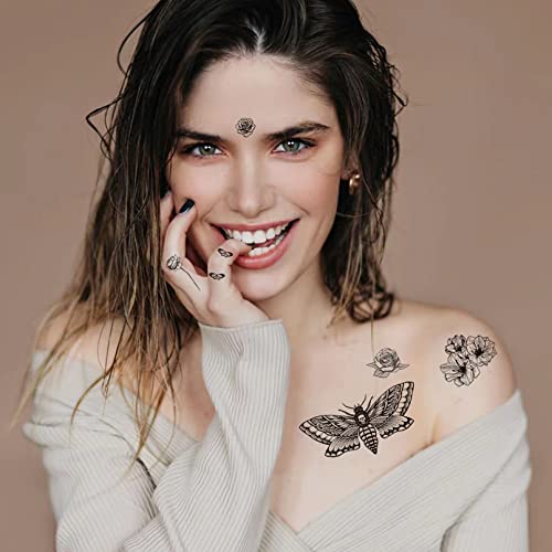 Casciybo Black Butterfly Temporary Tattoos For Women Girls, 6Sheets Large Fake Flower Butterflies Wings Realistic Adults Tattoo Stickers Art Waterproof For Face Body Arm Party Favors #TOP3