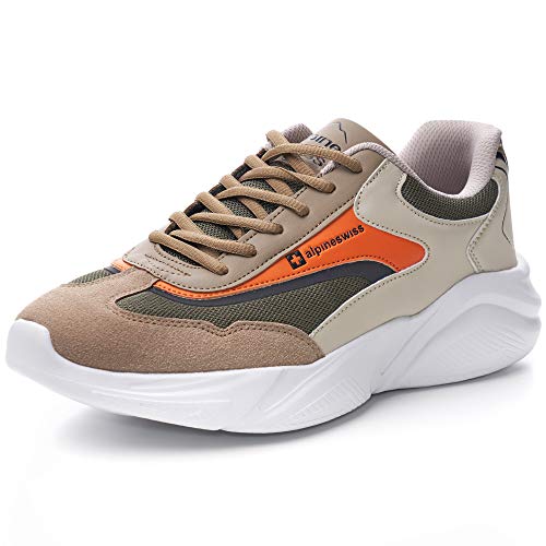 Alpine Swiss Stuart Mens Chunky Fashion Sneakers, Orange Olive, 10