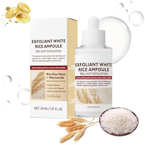White Rice Face Exfoliator,30 ML Peeling Rice Exfoliant Ampoule,Gentle Soft Facial Scrub Exfoliator, Moisturizing Pore Minimizing Cover