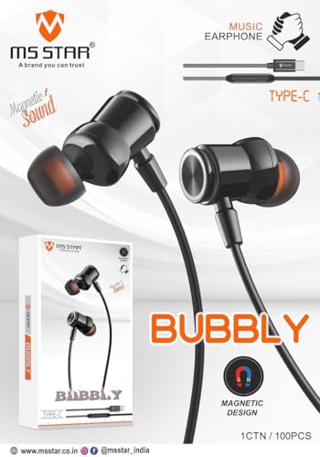 Image of CM MS Star Bubbly Type-C Magnetic Earphones, Black, Wired in-Ear Design with Premium Sound, for Mobile Devices