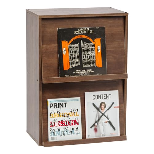 Iris Ohyama, Certificado FSC Mobiliario, biblioteca, estante de almacenamiento, 2 puertas plegables, diseño, sólido, moderno, multi-uso, escritorio, habitación, salón, Flap Rack Chr 2, Marron