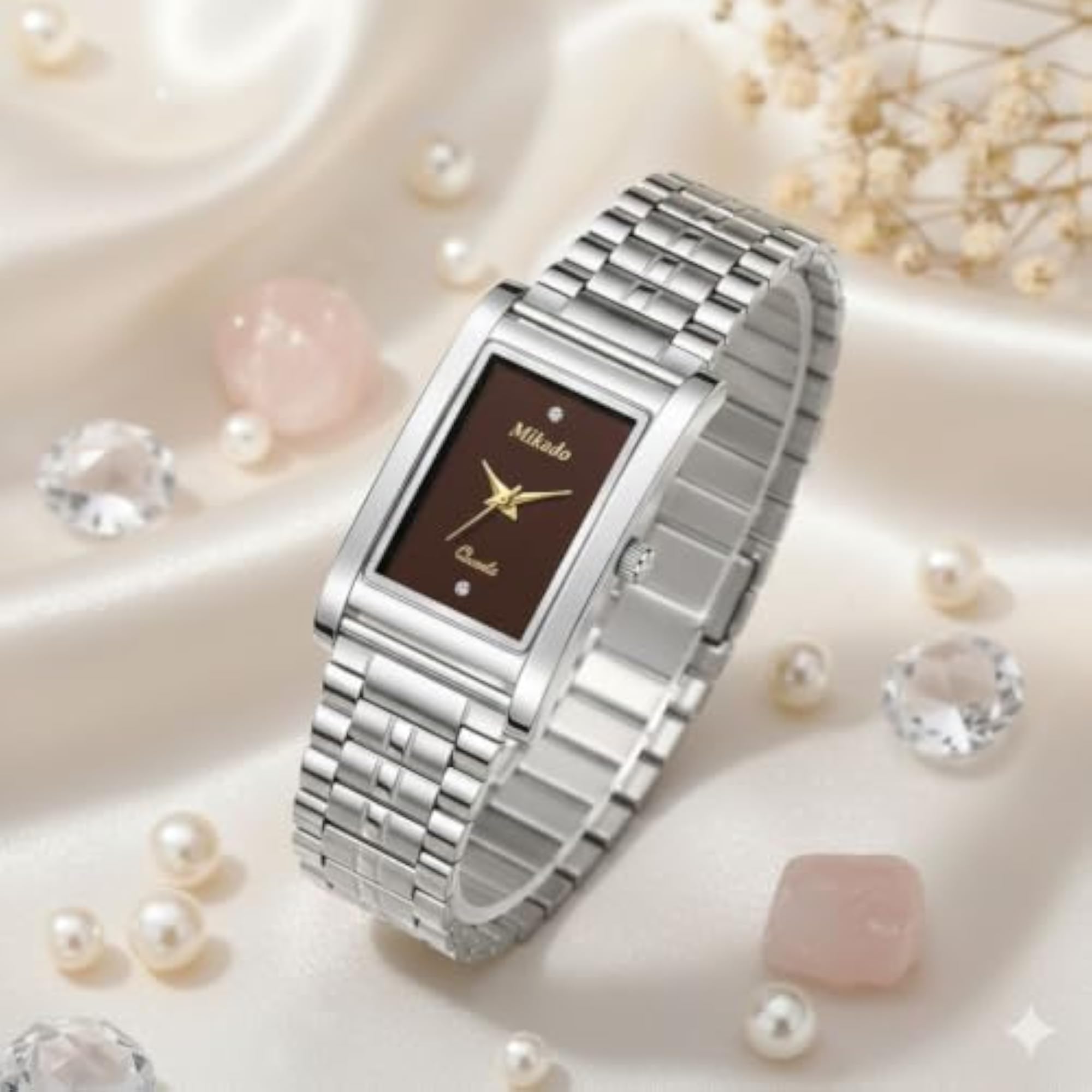Women's Maroon Dial Stainless Steel Chain Analog Watch