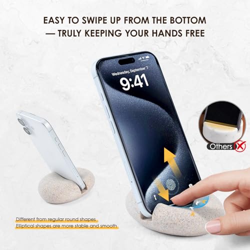 GREFREZE Artificial Stone Cell Phone Stand for Desk Handcraft Pebble Shape Minimalist Decor for Desk Kitchen Counter Office Easy of Use Sturdy and Stable(Orange Granite Rock Style) by GREFREZE - Used condition - Image 3