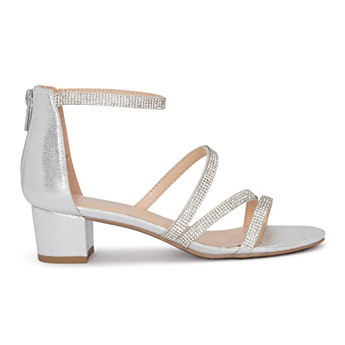 Stylish S Sandy-K Little Girls Strappy Open Toe Block Heel Rhinestone Sandals (Silver Shimmer, 5) #TOP1