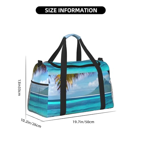 Tahiti Beach Print Stylish Foldable Carry On Tote with Waterproof Zipper for Weekend Getaways Bag4