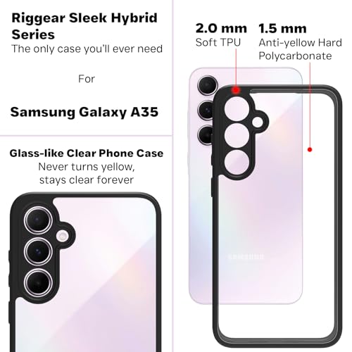 Image of RIGGEAR Shockproof Sleek Hybrid Armor Back Cover Case Compatible with Samsung Galaxy A35 5G (Clear PC + Black TPU Bumper)
