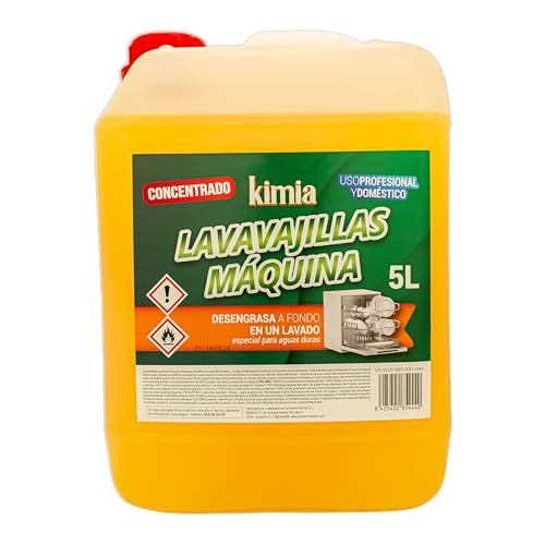 KIMIA - Detergente Líquido Lavavajillas 5L | para Máquina | Lavavajillas Concentrado | para Uso Profesional | Eficaz en Aguas Duras | Alta Eficacia | Limpieza Profunda | Elimina la Suciedad Incrustada