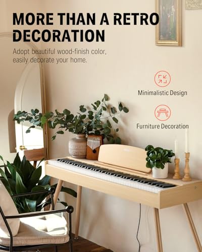 Image of Donner DDP-80 Digital Piano 88 Key Weighted Keyboard, Full-size Electric Piano for Beginners, with Sheet Music Stand, Triple Pedal, Power Adapter, Supports USB-MIDI Connecting, Natural Wood Color
