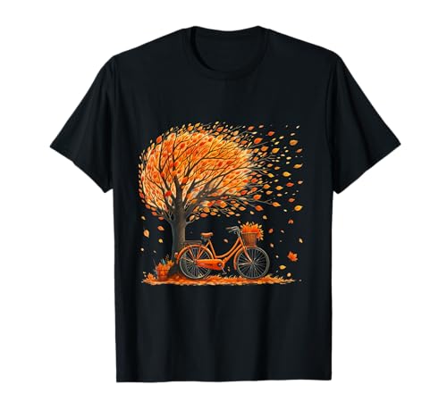 Retro Fall Leaves Tree Bicycle T-Shirt