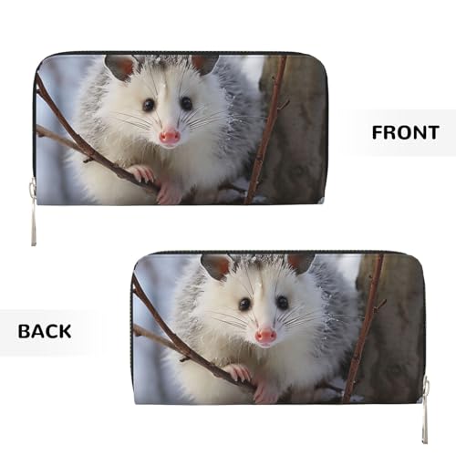 Pu Leather Wallet For Women Girl, Zip Around Credit Card Holder Opossum In Snow Long Wallet Clutch Purse Waterproof Travel Handbag2