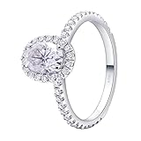 KnBoB Wedding Rings for A Girlfriend 1 Carat, 14K White Gold Halo Moissanite Engraved Rings for Women Size V 1/2