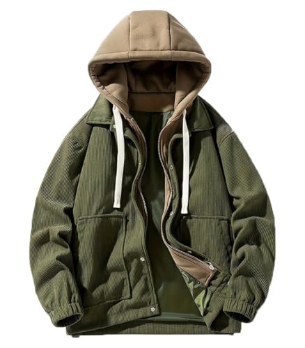 INVACHI Men's Hooded Corduroy Jacket Drawstring Fuzzy Hoodie Casual Flannel Jacket - Main Image