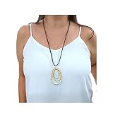 29” Long Leather Necklace, 3 Oval Ring Circle Necklace for Women, Leather Necklace, Long Pendant Nec