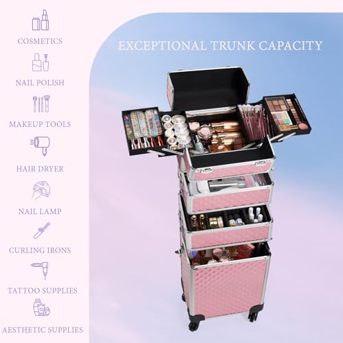 image for Stagiant Rolling Makeup Train Case Cosmetology Case on Wheels 4 in 1 L