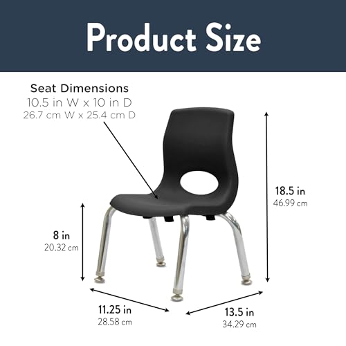 Children’s Factory MyPosture Plus 8" Chair, Black with Chrome Legs, 2 Pack, Stackable Ergonomic Seating Solution for Classrooms and Homeschools by Angeles - Image 2