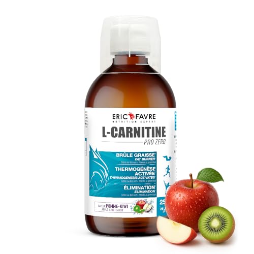 L-CARNITINE LIQUIDE PRO ZERO - L Carnitine Vegan Enrichi au Thé Vert - BRULE GRAISSE sans sucre pour Sportifs - Boisson Minceur Drainante L-Carnitine - Laboratoire Français Eric Favre - Pomme Kiwi