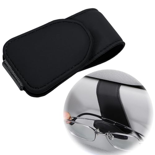 WHYCNJL 1 Pieza Soporte para Gafas de Sol para Coche Cuero Soporte para Gafas de Sol Coche Ticket Tarjetas Clip Gafas Soporte para Parasoles de Coche, Negro